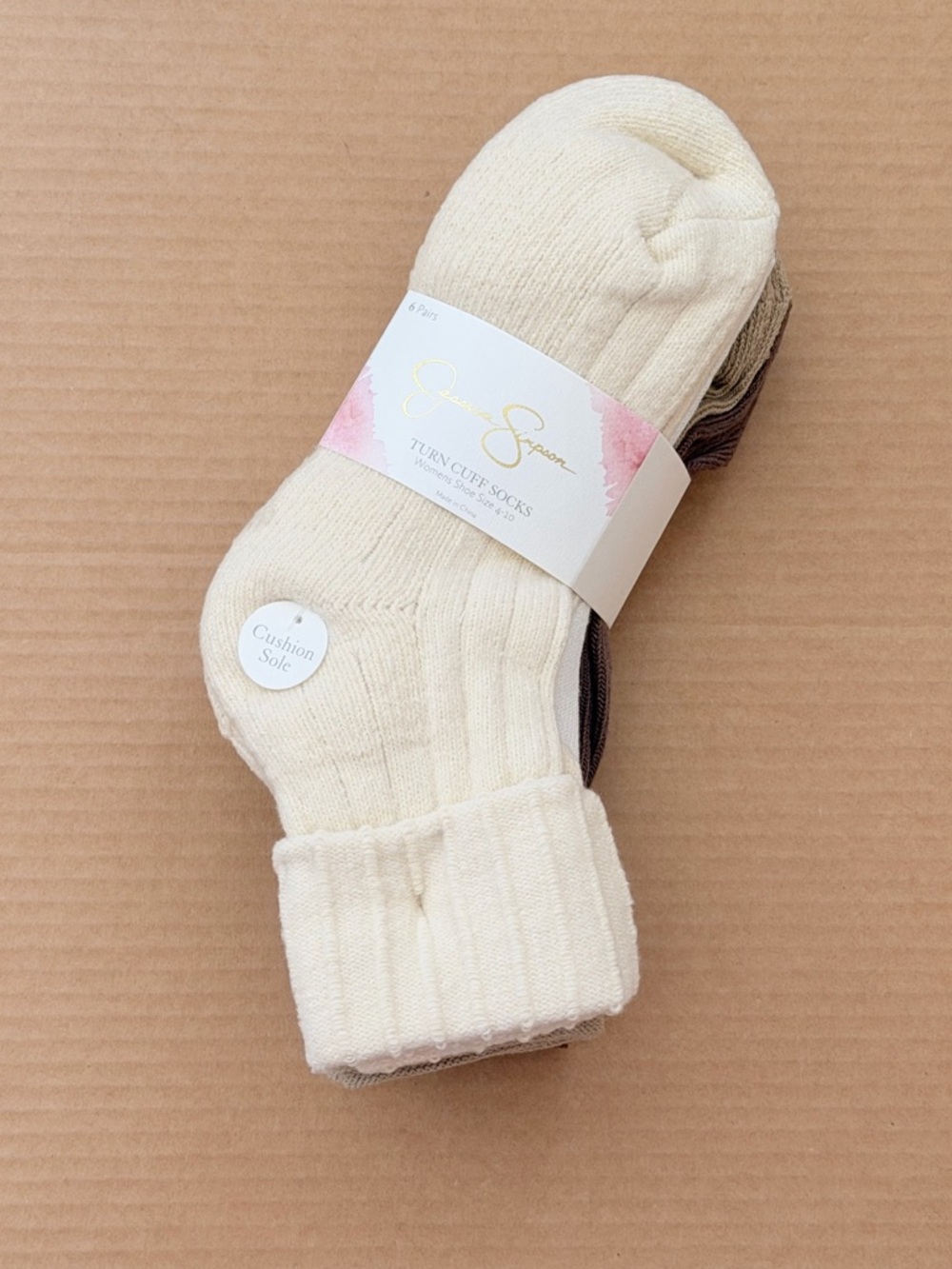 Jessica Simpson Turn Cuff Socks Women’s Shoe Size 4-10 | 6 Pairs- Ivory Multi